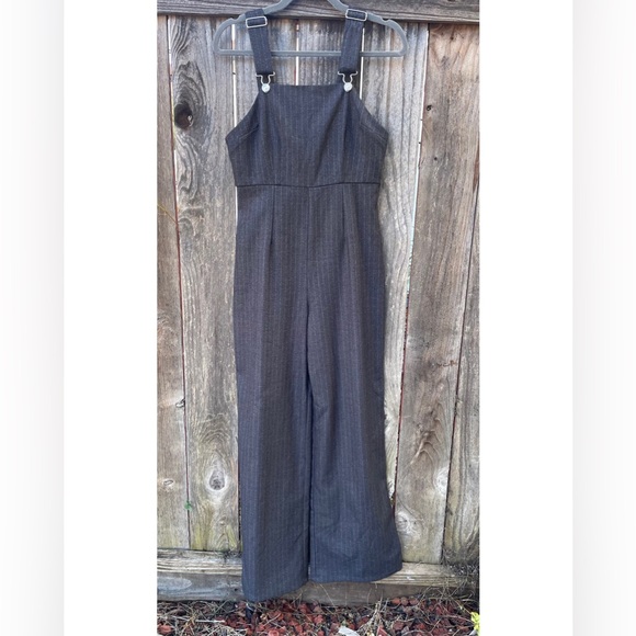 Black pin striped Overalls Wide leg charcoal grey white Small dressy 90’s - Picture 4 of 9